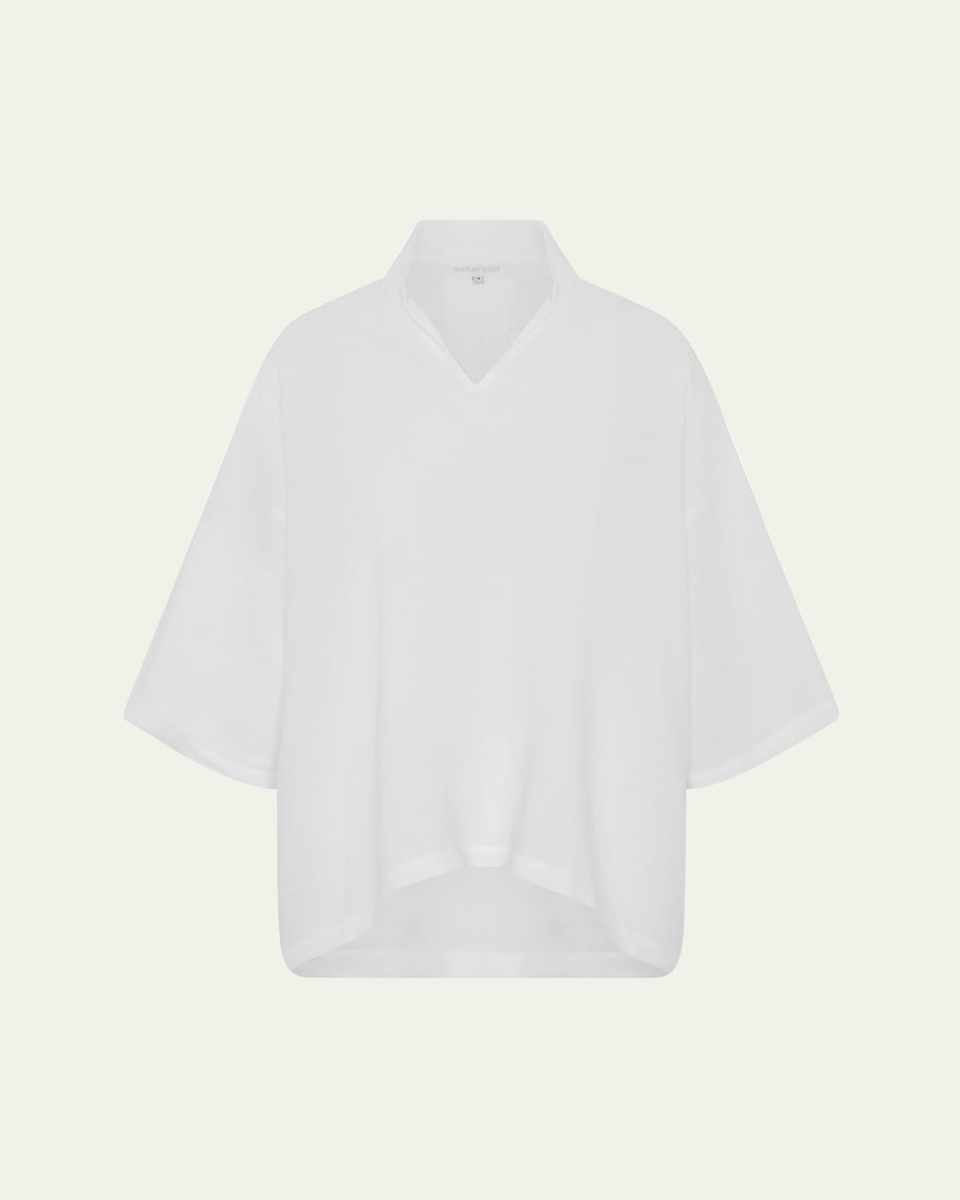 A-line Short Sleeve Tunic with Double Stand Collar (Mid Length)